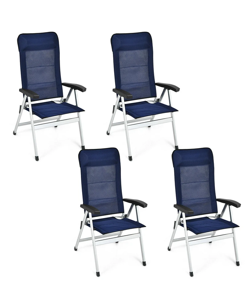 Gymax 4PCS Patio Dining Chair Aluminum Camping Adjust Portable Headrest Navy