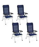 Gymax 4PCS Patio Dining Chair Aluminum Camping Adjust Portable Headrest Navy