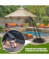 Gymax 11ft Patio Cantilever Hand Push Offset Hanging Umbrella w/ Wheels Base Turquoise