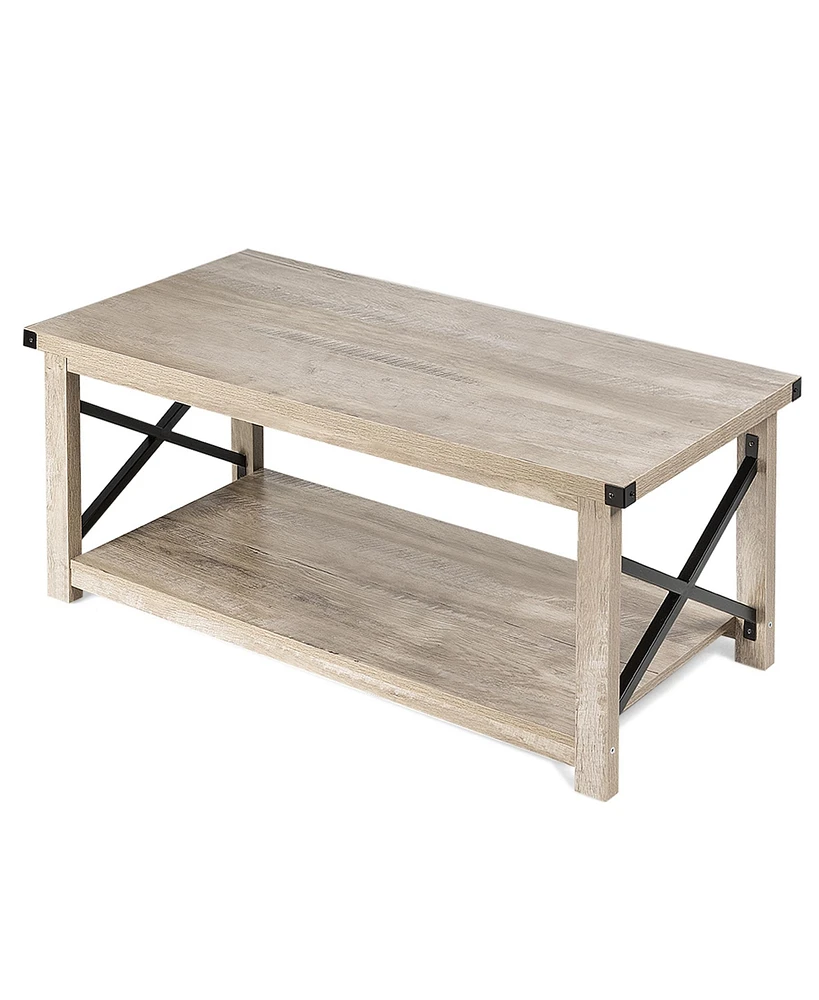 Costway 43.5'' Rustic Coffee Table Farmhouse Cocktail Table