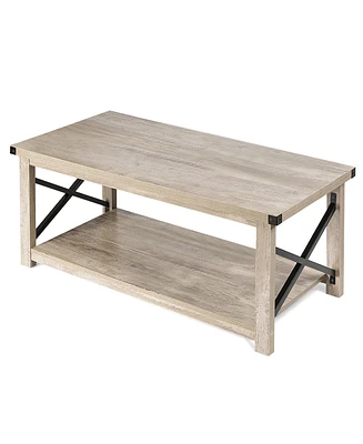 Costway 43.5'' Rustic Coffee Table Farmhouse Cocktail Table