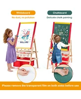 Costway Flip-Over Double-Sided Kids Art Easel Paper Roll Storage Bins
