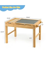 Costway Kids Multi Activity Play Table Wooden Building Block Desk with Storage Paper Roll