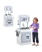 Costway Kids Kitchen PlaySet Pretend Wooden Play Kitchen with IceDispenser&Stovefor Toddler