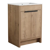 24" Freestanding Bathroom Vanity With White Ceramic Sink & 2 Soft-Close Cabinet Doors