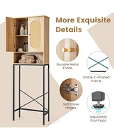 Slickblue Over The Toilet Storage Cabinet with Rattan Doors and Shelves-Natural