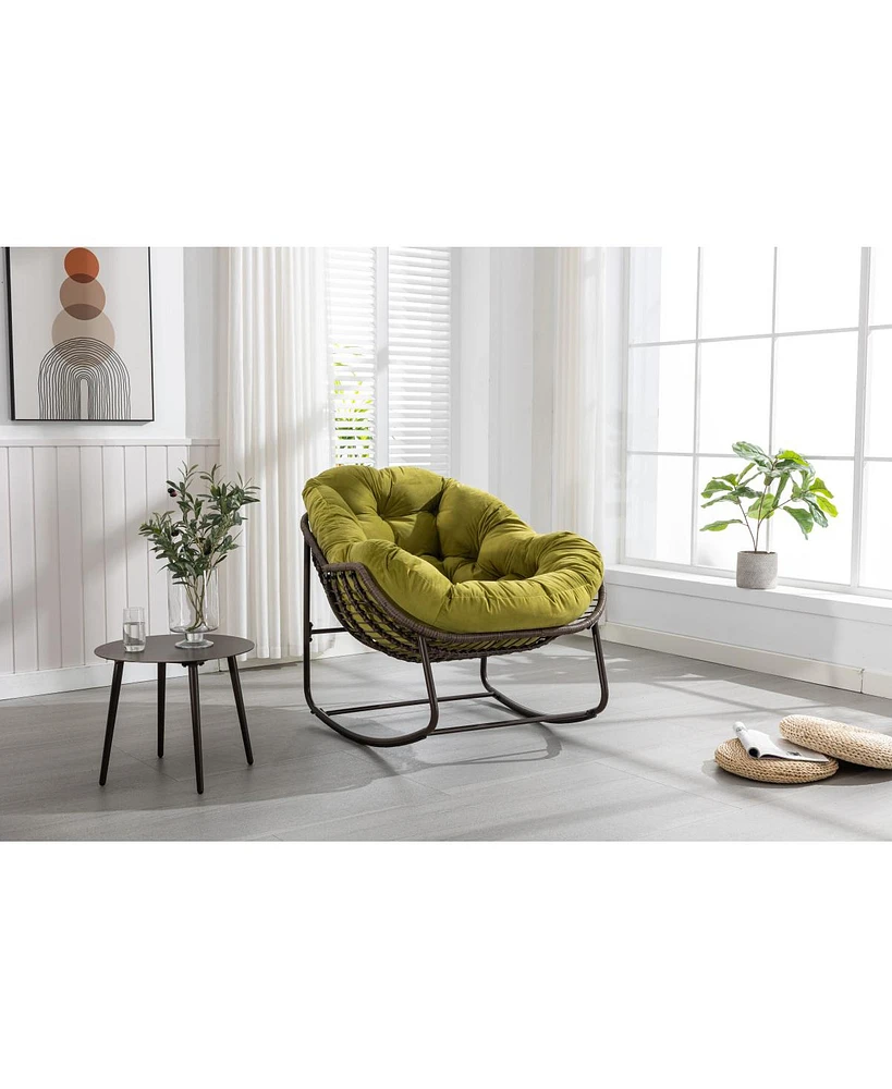 Simplie Fun Padded Rattan Rocking Chair, Olive Green