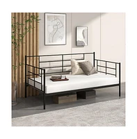 Twin Size Metal Daybed Sofa Bed Frame with Armrests and Backrest