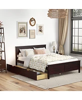 Full Bed Frame with Storage Drawers and Solid Wood Headboard
