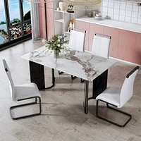 Streamdale Furniture White marble dining table with gold accents