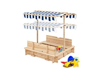 Slickblue Kids Wooden Sandbox with Canopy and Bench Seats
