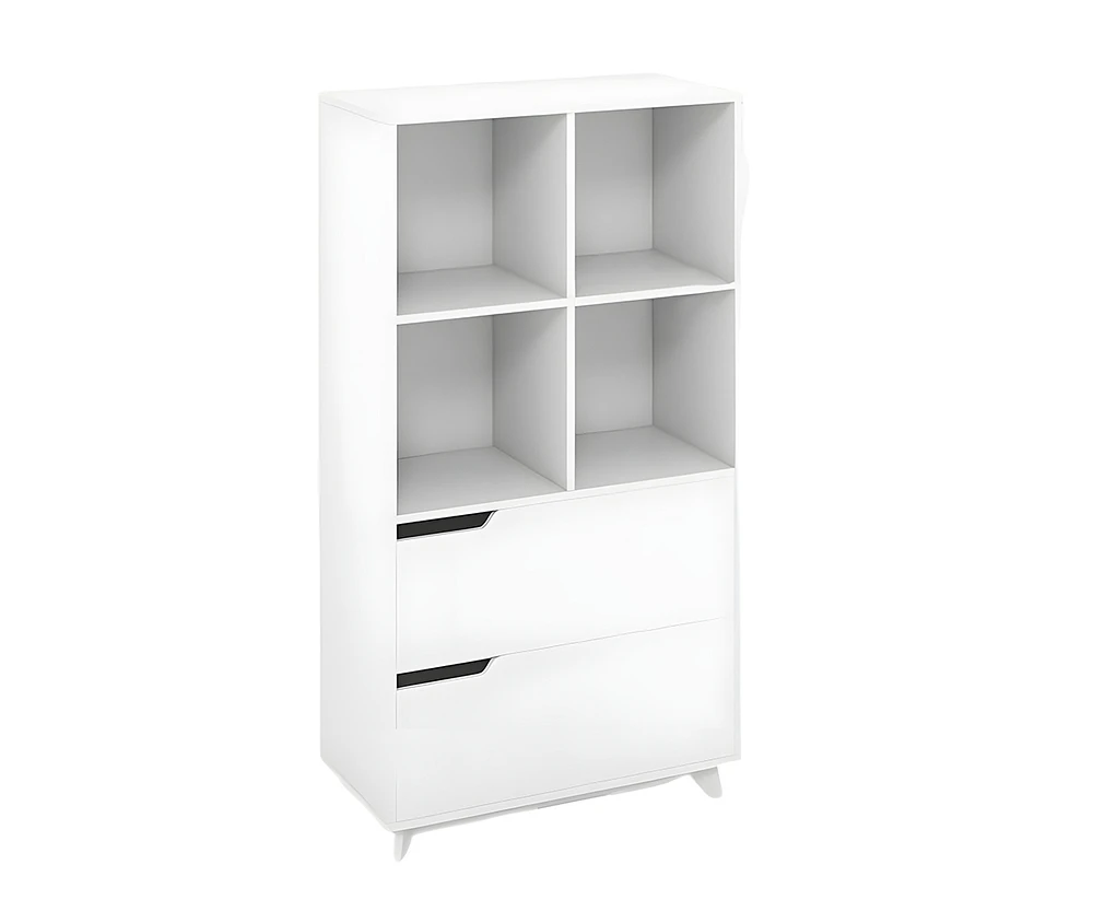 Slickblue 4-Tier Open Bookcase with 2 Drawers and 4 Storage Cubes-White