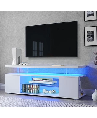 Simplie Fun White Tv Stand with Large Drawer & Side Cabinet for 70" Tv