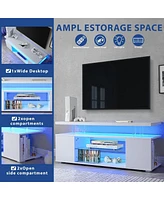 White Tv Stand with Large Drawer & Side Cabinet for 70" Tv