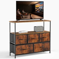Dresser For Bedroom, Chest Of Drawers, 5 Drawer Dresser, Closet Fabric Dresser With Metal Frame