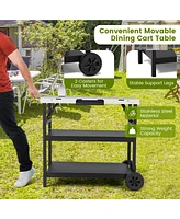 Slickblue 3 Tiers Foldable Outdoor Cart on 2 Wheels with Phone Holder-Black