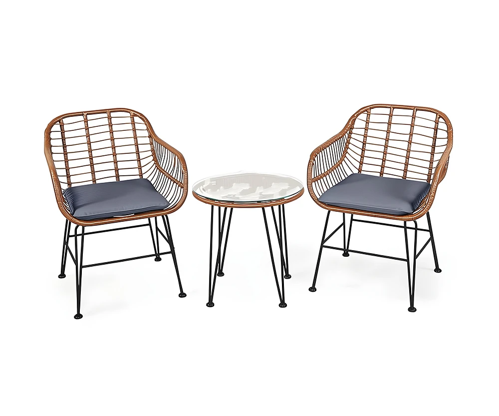 Slickblue 3 Pieces Patio Rattan Bistro Set with Cushion