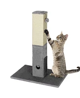 Slickblue 31 inch Tall Cat Scratching Post Claw Scratcher with Sisal Rope and 2 plush Ball-Gray