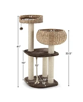 Slickblue 41 Inch Rattan Cat Tree with Napping Perch-Beige