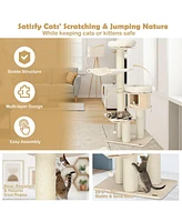 Slickblue 4-Layer 68.5-Inch Wooden Cat Tree Condo Activity Tower with Sisal Posts-Natural