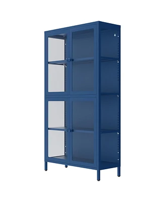 Simplie Fun Blue Glass Door Storage Cabinet - Adjustable Shelves