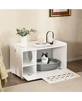 Slickblue Cat Litter Box Enclosure with Removable Cushion and Front Open Door-White