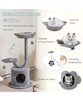 Slickblue 42" Tall Cat Tower with Curved Metal Supporting Frame for Large & Small Cats-Gray