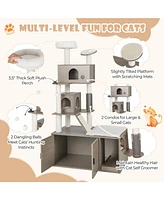 Slickblue Cat Tree with Litter Box Enclosure for Indoor Cars