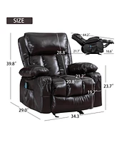 Streamdale Furniture Recliner Chair Heating Massage For Living Room With Rocking Function And Side Pocket(Brown)