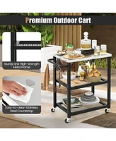 Slickblue 3-Tier Foldable Outdoor Stainless Steel Food Prepare Dining Cart Table on Wheels