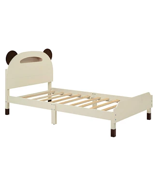 Simplie Fun 3-Pieces Bedroom Sets Twin Size Bear-Shape Platform Bed With Nightstand And Storage Dresser