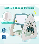 Slickblue 3-In-1 Double Sided Magnetic Dry-Erase Board with Stool and Flipped Writing Desktop