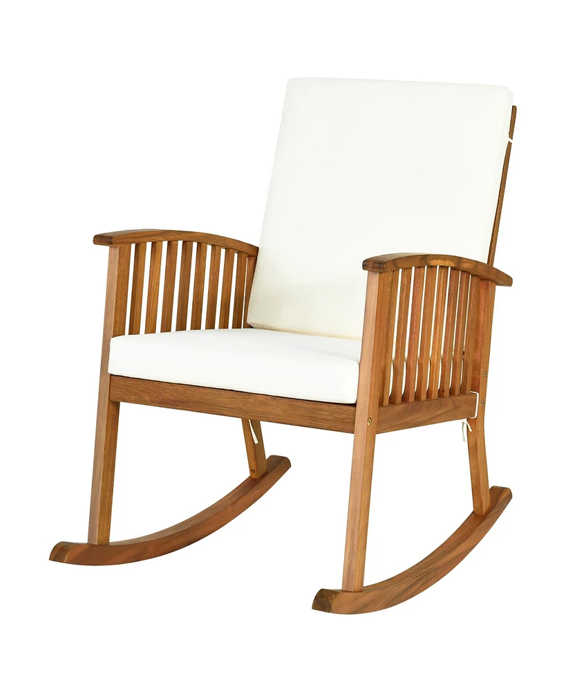 Gymax Patio Wooden Rocking Chair Lawn Garden Outdoor w/ Armrest Cushion
