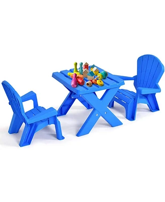 Costway Plastic Children Kids Table & Chair Set 3-Piece Play Furniture In/Outdoor