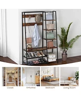 Costway 1 Pc 5-In-1 Entryway Coat Rack Storage Shoe Bench Freestanding Wooden