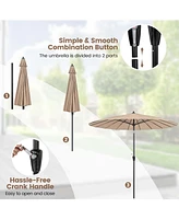 9 Ft Patio Round Market Umbrella with Push Button Tilt, Crank Handle