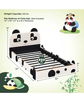 Twin Size Kids Bed Toddler Upholstered Low Profile Bed Frame with Panda Headboard