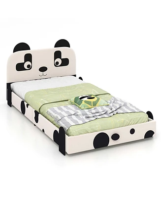 Twin Size Kids Bed Toddler Upholstered Low Profile Bed Frame with Panda Headboard