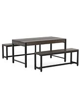 Tribesigns 63 Inch Large Dining Table Set for 4 to 6, Kitchen Breakfast Table with 2 Benches & Sided Drawer, 3