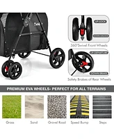 Sugift 4-in-1 Double Pet Stroller with Detachable Carrier and Travel Carriage-Black