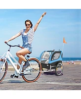 Sugift Dog Bike Trailer Foldable Pet Cart with 3 Entrances for Travel-Blue