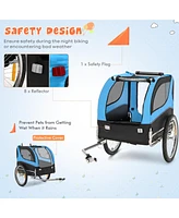 Sugift Dog Bike Trailer Foldable Pet Cart with 3 Entrances for Travel-Blue