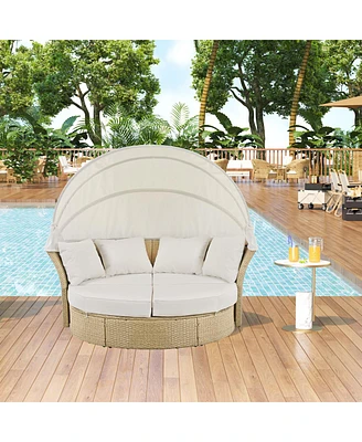 Simplie Fun Wicker Double Daybed with Canopy & Pillows