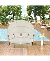 Simplie Fun Wicker Double Daybed with Canopy & Pillows