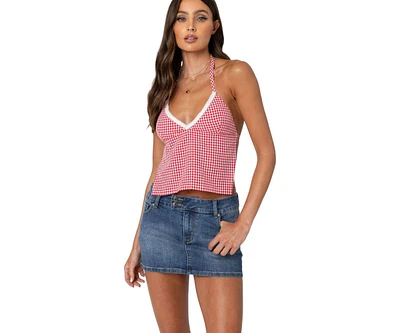 Edikted Women's Charmaine Open Back Gingham Top