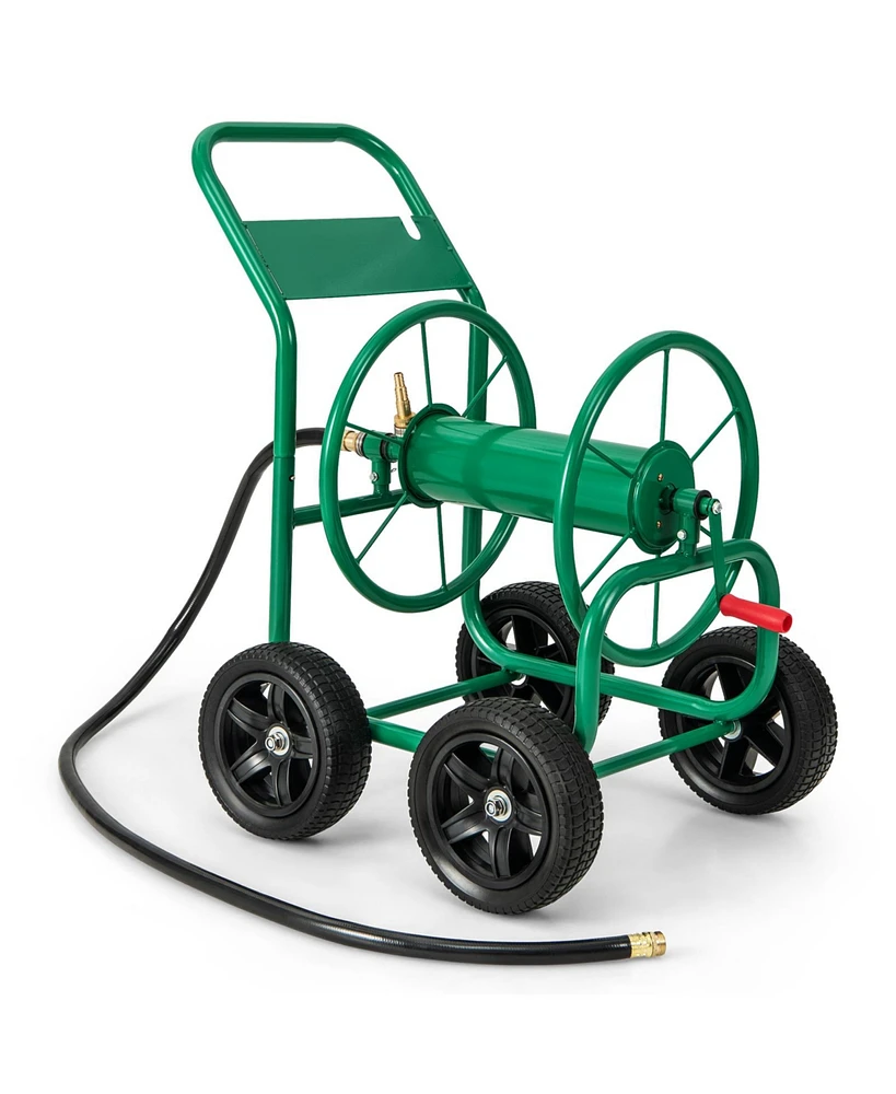 Inolait Garden Water Hose Reel Cart with 4 Wheels and Non-slip Grip - Green