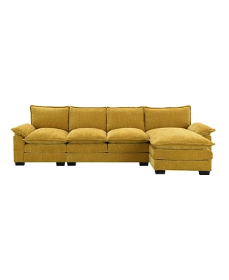 Streamdale Furniture 118x55" Modern L-Shaped Chenille Cloud Sofa With Double Seat Cushions, 5-Seat