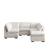 Luxury Convertible Corduroy Sectional Sofa in Beige