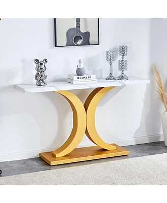 Simplie Fun Modern Minimalist Foyer Table: White & Gold