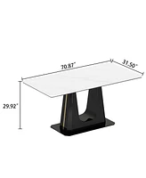 Simplie Fun Sintered Stone Composite Glass Top Dining Table